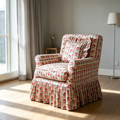 Retro Floral Skirt-edge Upholstered Fabric Sofa