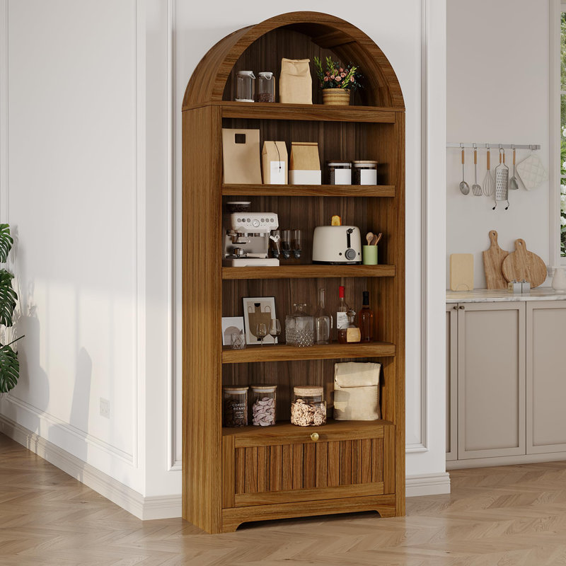 Armoire de cuisine 72 po à 5 niveaux avec tablettes réglables, Noyer