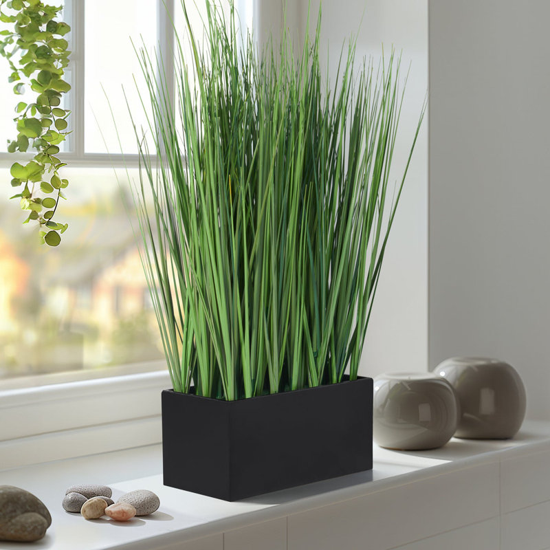 18" Faux Onion Grass in Rectangle Pot