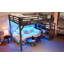 Lit mezzanine double avec escalier de rangement, tablettes et garde-robe intégrée, cadre de lit mezzanine en métal avec ports USB et lumières DEL