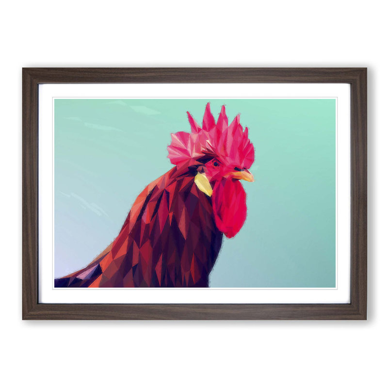 Geometric Rooster in Abstract - Framed Print, 48cm H x 65cm W x 2cm D, Walnut Framed