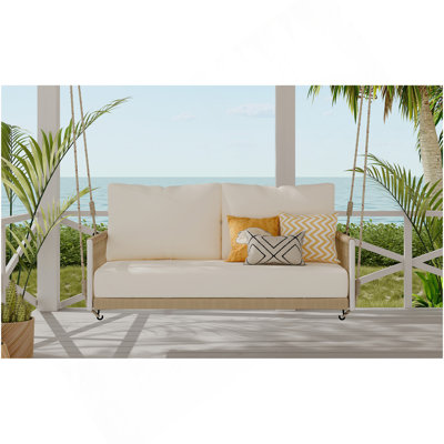 Canapé-lit d'extérieur 1 pièce en corde tissée avec coussins moelleux pouvant accueillir 2 personnes pour la terrasse, la cour et le balcon (beige)