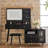 Modern Black Dressing Table With Large Mirror, 3 - Color Lighting, And Adjustable Side Cabinet, Offering Convenient Power Supply Stool Design Compact Lights, Drawer Storage, Built In Outlet, Ideal-1424332722