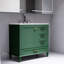 Meuble-lavabo vert 36 po, structure en pin massif, 1 porte à fermeture douce et 3 tiroirs, rangement moderne-358816155