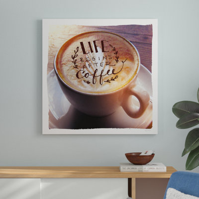 Reproduction d’art textuel sur toile, "Life débute after coffee" par Sue Schlabach
