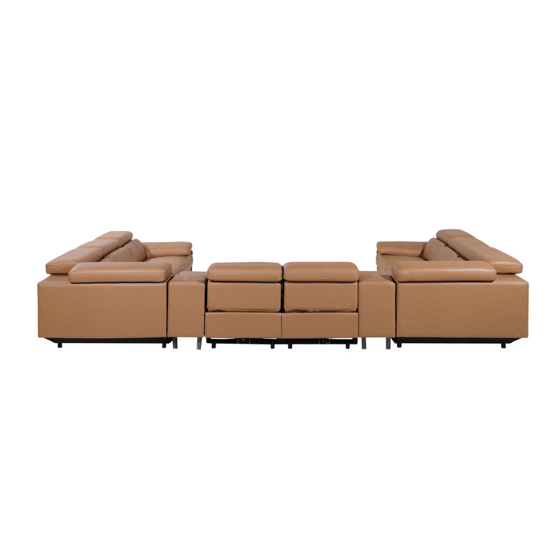 Top Grain Italian Leather 10-Piece U-Shaped Modular Power Reclining Sectional With 4 Power Recliners & Power Headrests