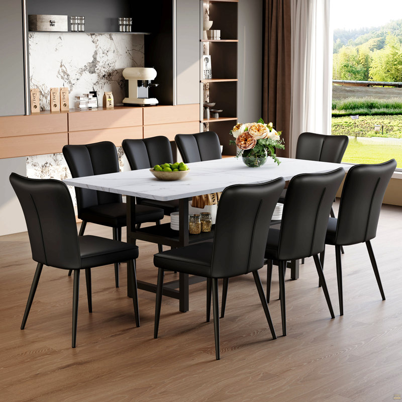 Table And Chair Set, 9 Pieces: Table, 8 Chairs