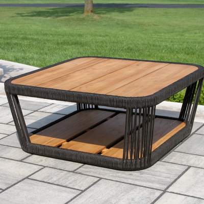 Teak & Black Rope Square Coffee Table, 35" x 35"