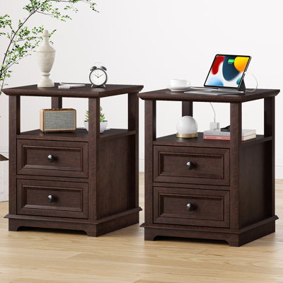 Azella Frame 2 End Table Set with Storage and Built-In Outlets