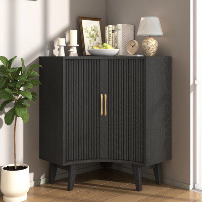 Meuble de coin cannelé avec portes coulissantes