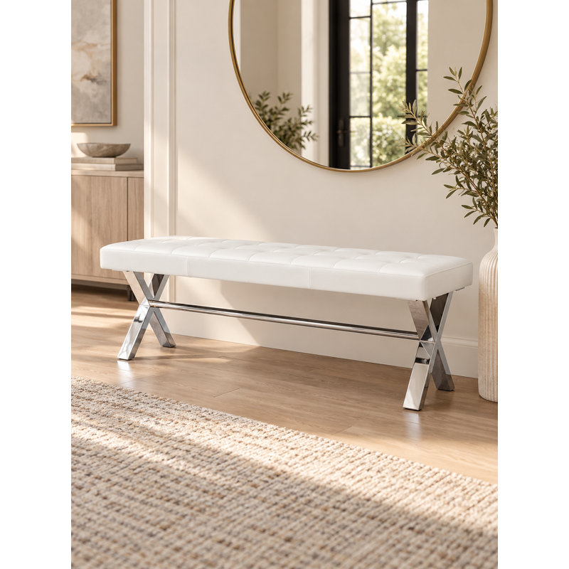 Banc rembourré en similicuir Beverly, Simili cuir blanc