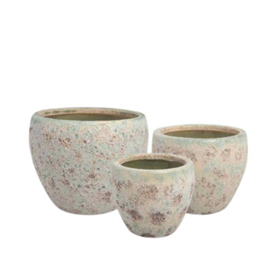 Ensemble de trois pots à fleurs en céramique bleu sarcelle