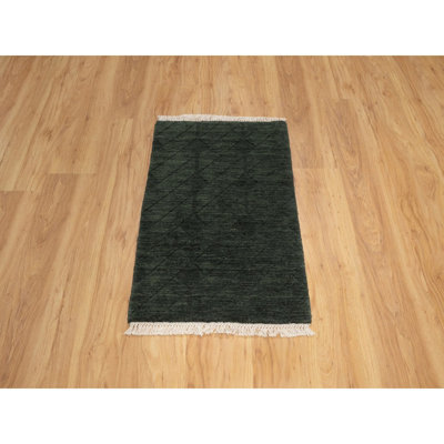 Tapis oriental 2 pi x 2 pi 9 po vert, motif à rayures, tissé à la main, pure laine, échantillon, tapis