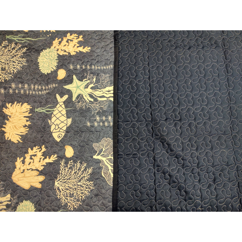 Blak Blue Coral Deep Sea Ocean Floor Aquatic Wildlife Fish Nautical Themed Decorative Quilt Bedding Set