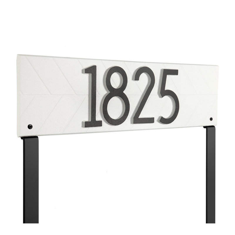 Herringbone Horizontal Plaque, Standard Lawn 1-line, Blanc / noir, Oui