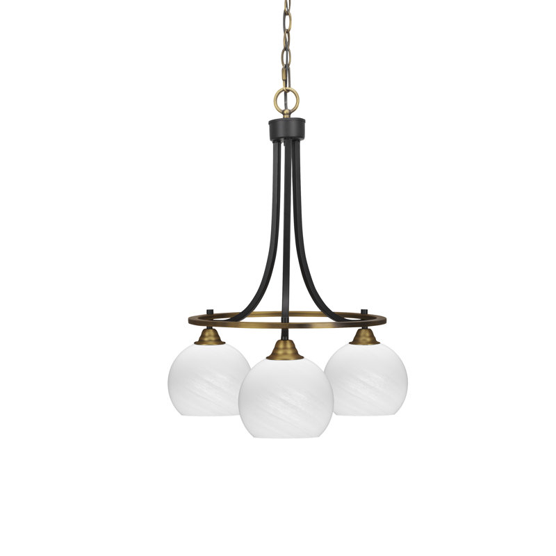 Ampere Paramount 3 Light Downlight Chandelier With 5.75" Glass, Brushed Nickel, White