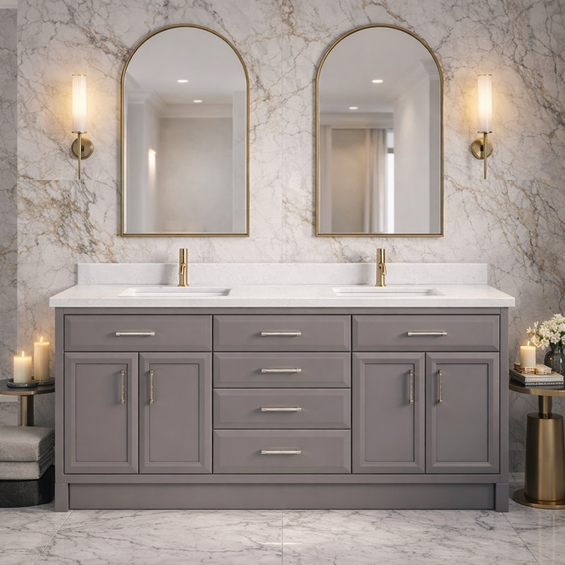 Capri III de 72 po Meuble-lavabo double en vison réfléchissant avec organisateur furtif, 72", Vison