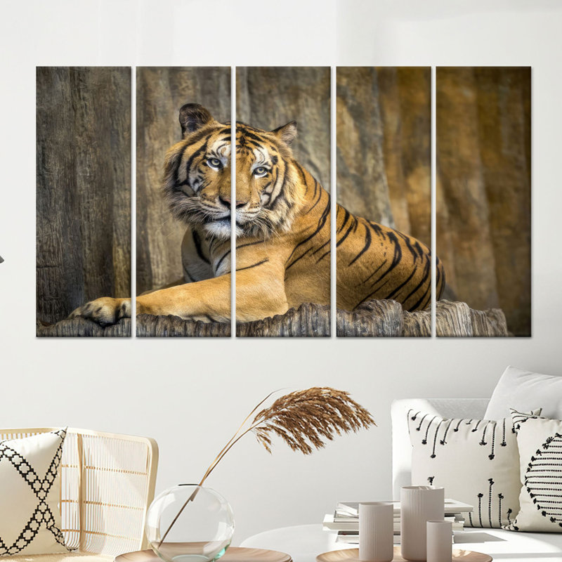Élégante œuvre d'art sur toile imprimée: décoration murale en verre trempé tigre, toile tendue 5P, 43,3 po H x 78,7 po l