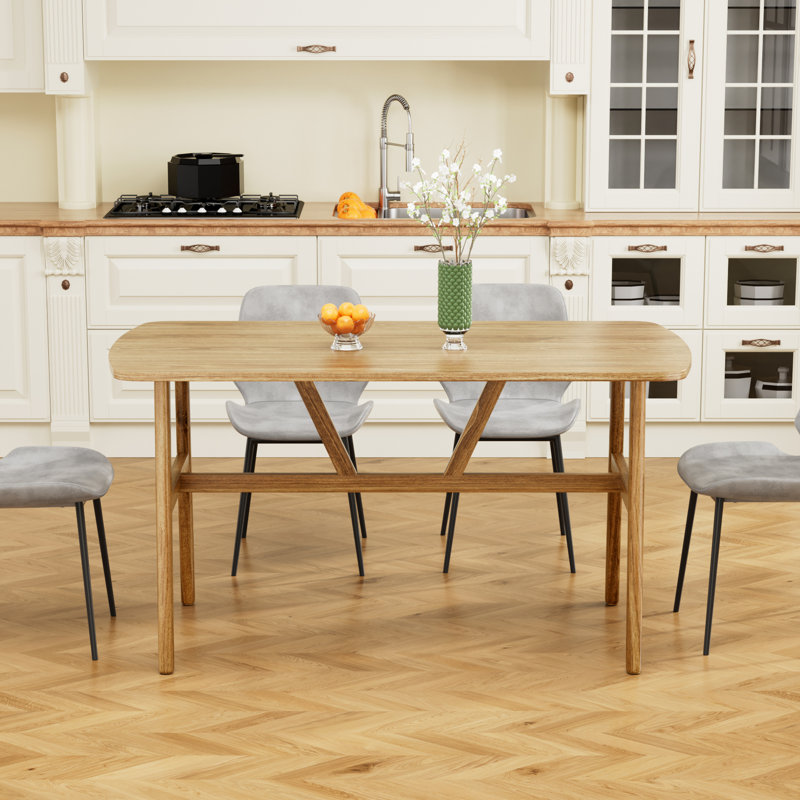 47"W Rectangular Kitchen Room Table, Natural Wood, Yellow