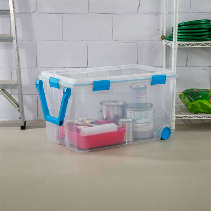 Sterilite 120-Qt Clear Plastic Wheeled Storage Bin with Gasket Latch Clear Lid (Set of 3)