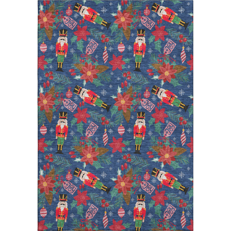 Premium Machine Washable Dockside AMF1822 Nutcracker and Poinsettia Rug