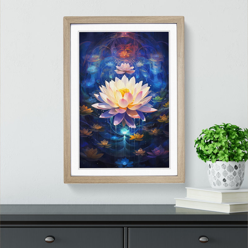 XYZ-FRM-V1223-4319 Lotus Flower Abstract No.3 - Single Picture Frame Print on Wood, Oak, 46cm H x 34cm W x 2cm D