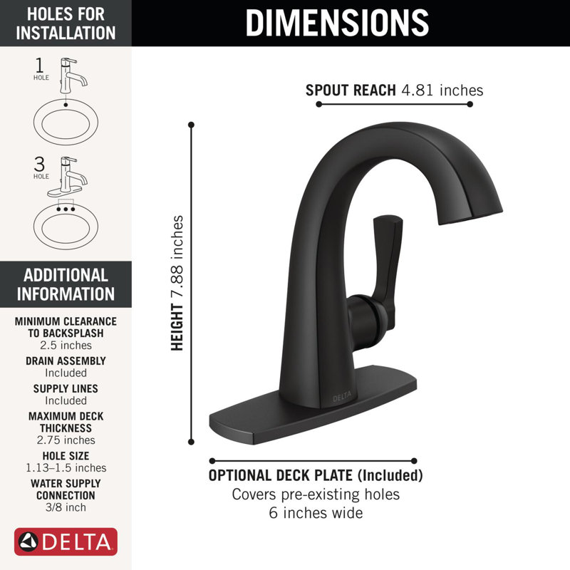 Single Handle Bathroom Faucet, Matte Black