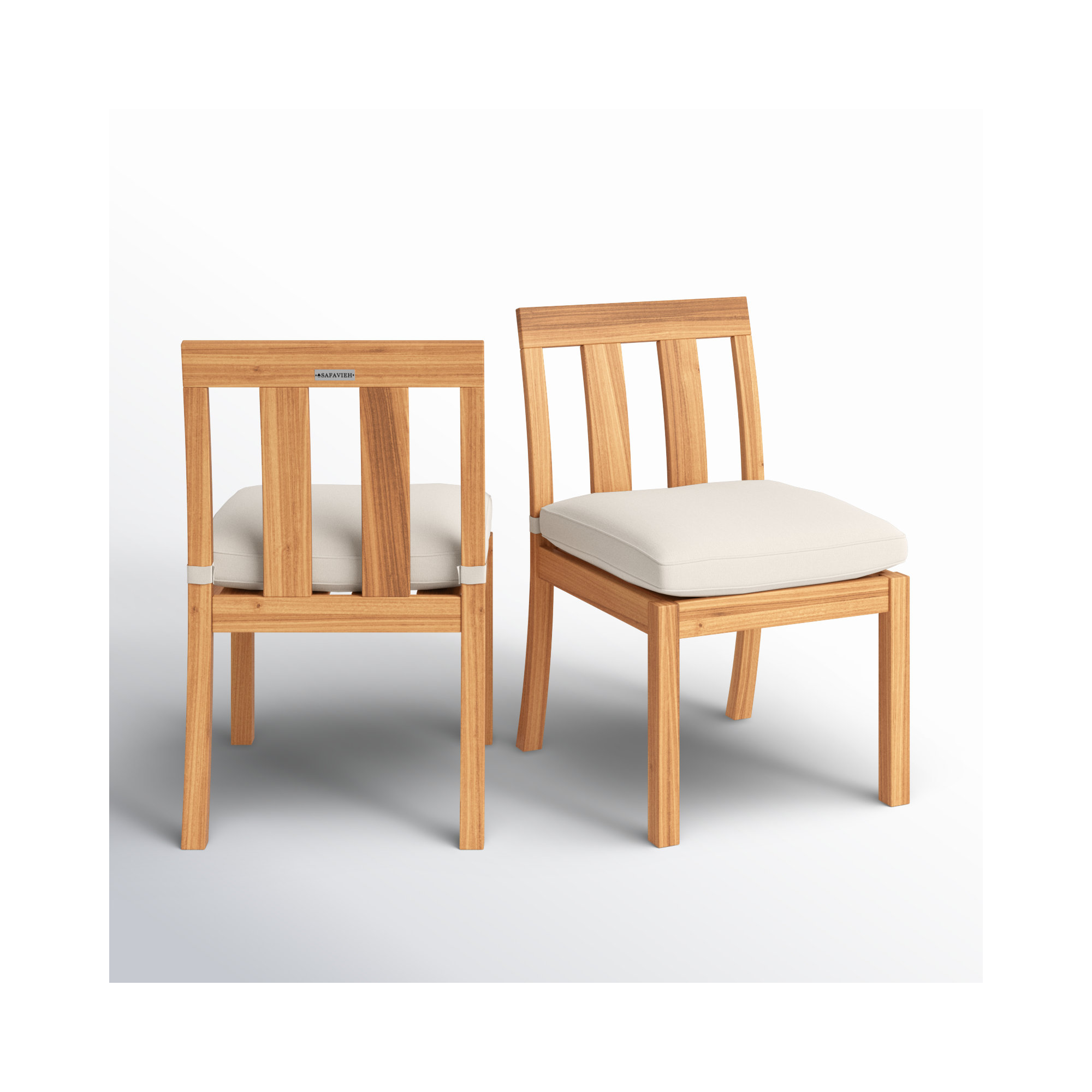 Melrose Teak Wood Premium All-Weather Wicker Outdoor Dining Side Chair with Cushion, Beige