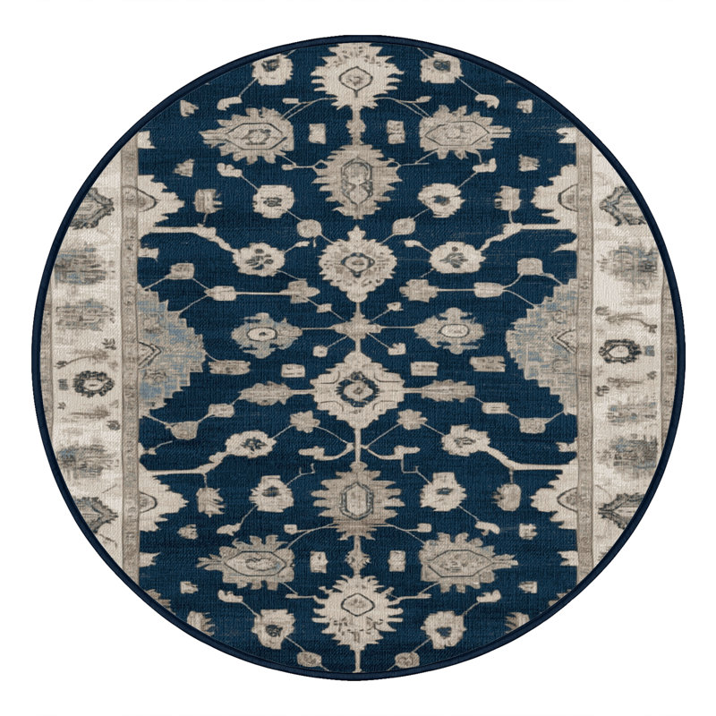 Tapis bleu lavé à la machine, Rond 3 pi