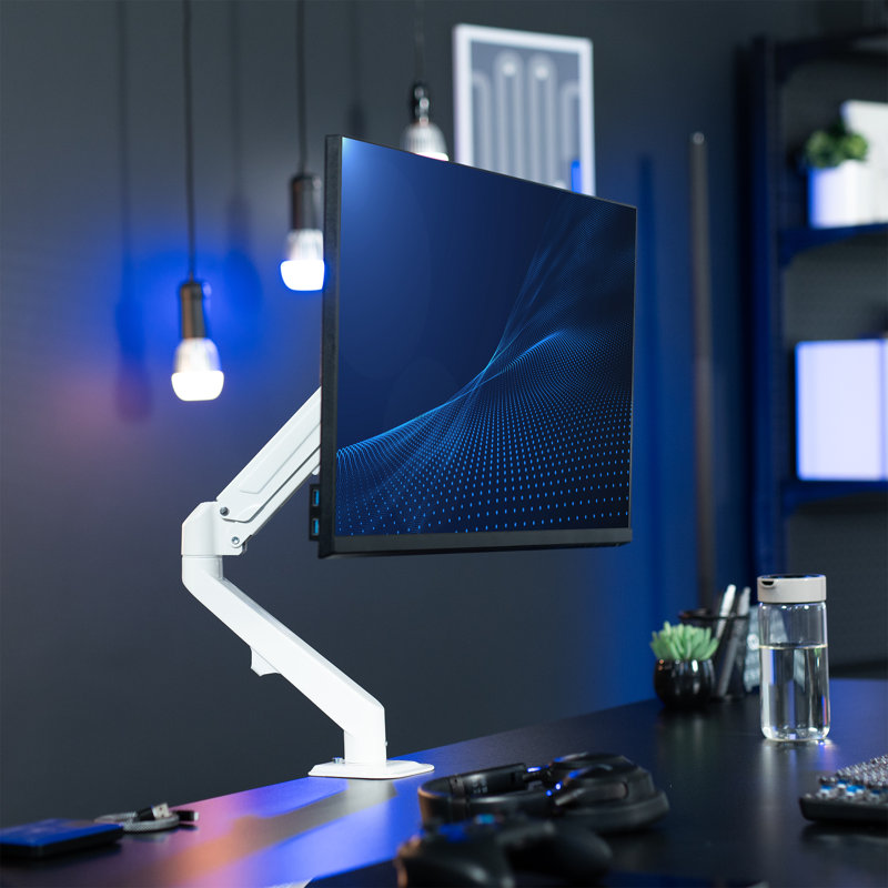 Support de bureau blanc à bras pneumatique simple