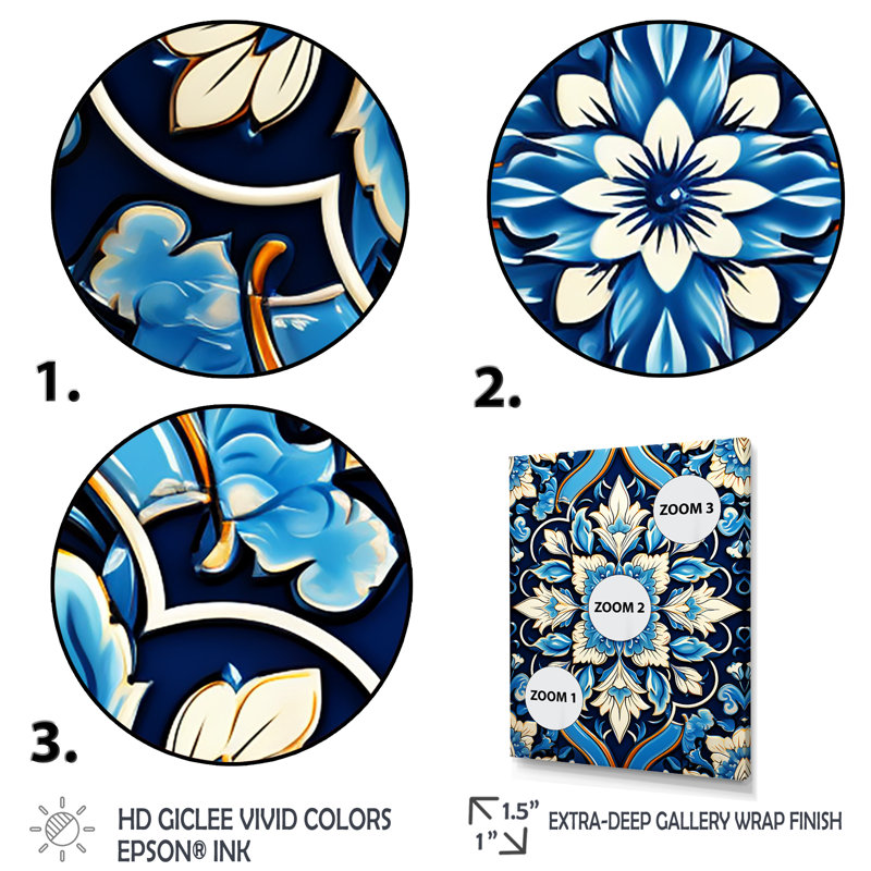 Motif abstrait abstrait bleu et blanc - tuile abstraite, Encadrement doré, H 44 po x l 34 po x P 1,5 po