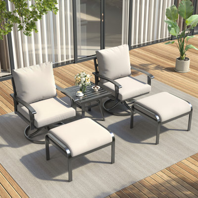 Outdoor Swivel Rocker Patio Chairs With Ottomans And Coffee Table 5 Pcs Bistro Set