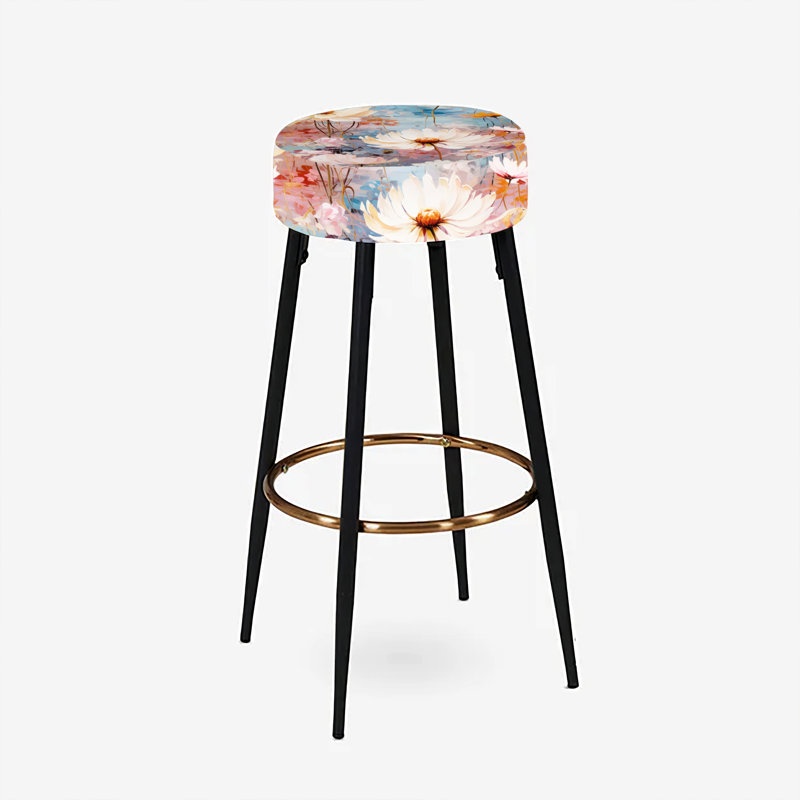 Ensemble de 2 tabourets de bar roses avec motif botanique de jardin rose