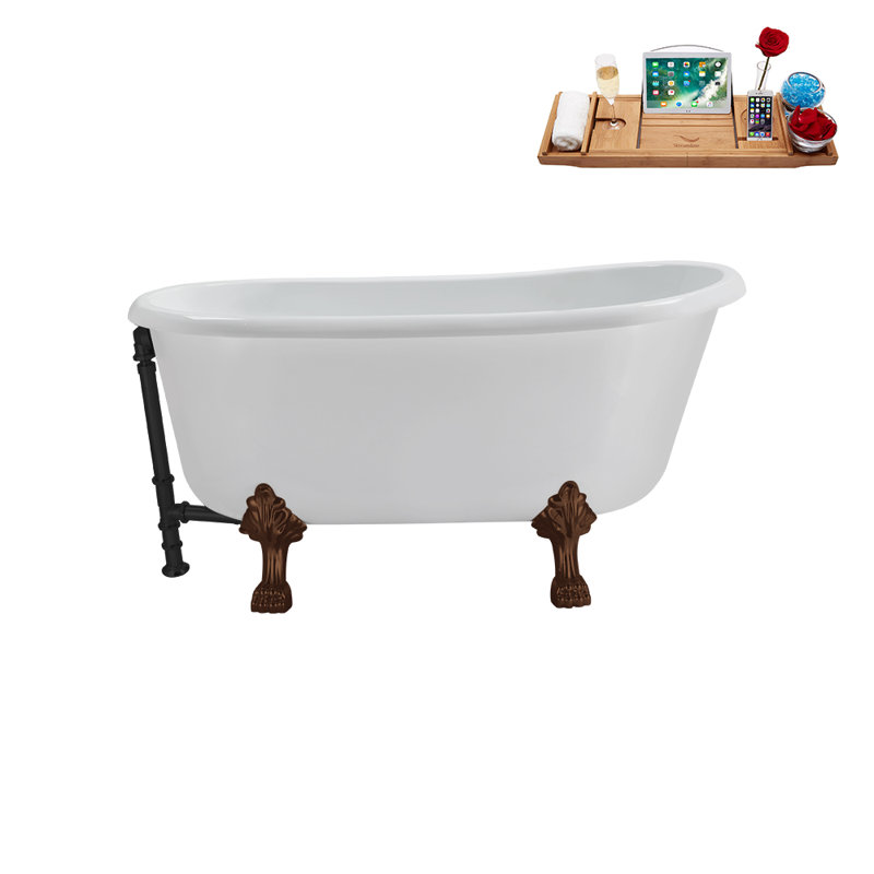 57.5'' x 29.5'' Soaking Acrylic Bathtub, Matte Black, Matte Oil Rubbed Bronze