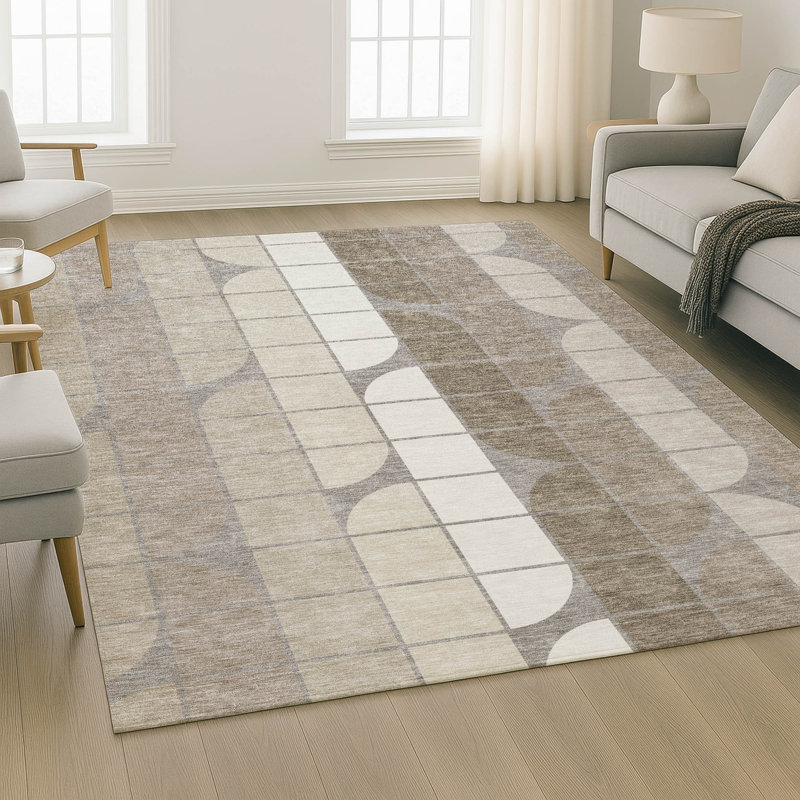 Tapis géométrique lavable à la machine de qualité supérieure Mayfield AMF2418, Taupe, 9 pi x 12 pi