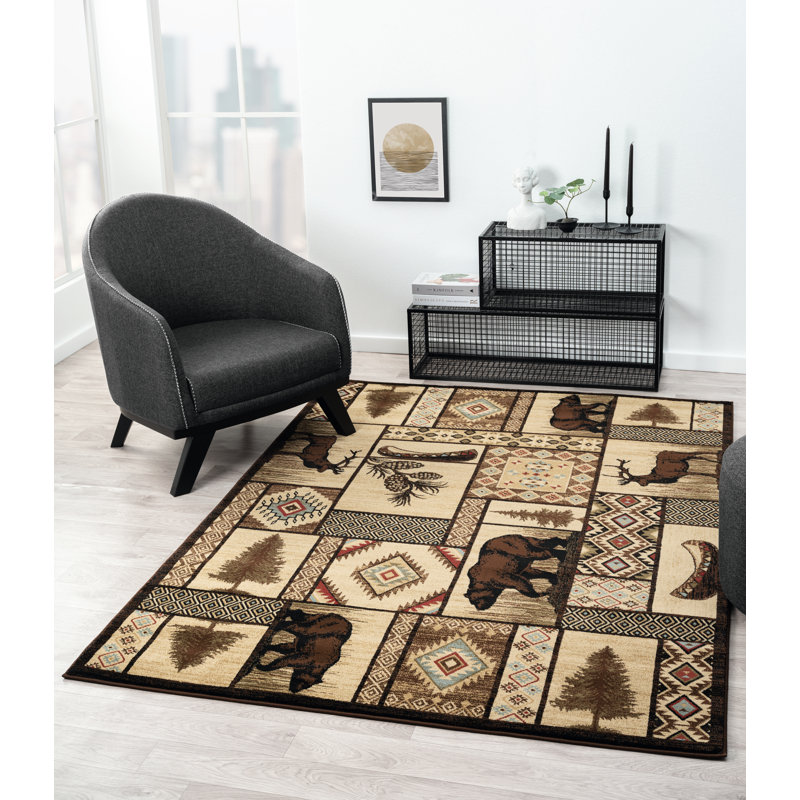 Tapis brun / noir / beige en polypropylène tissé à la machine Domna, Rectangle 7 pi 10 po x 10 pi 6 po