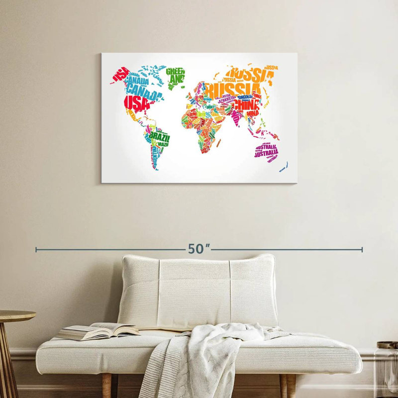 Carte du monde typographique Aliaz, H 24 po x l 36 po