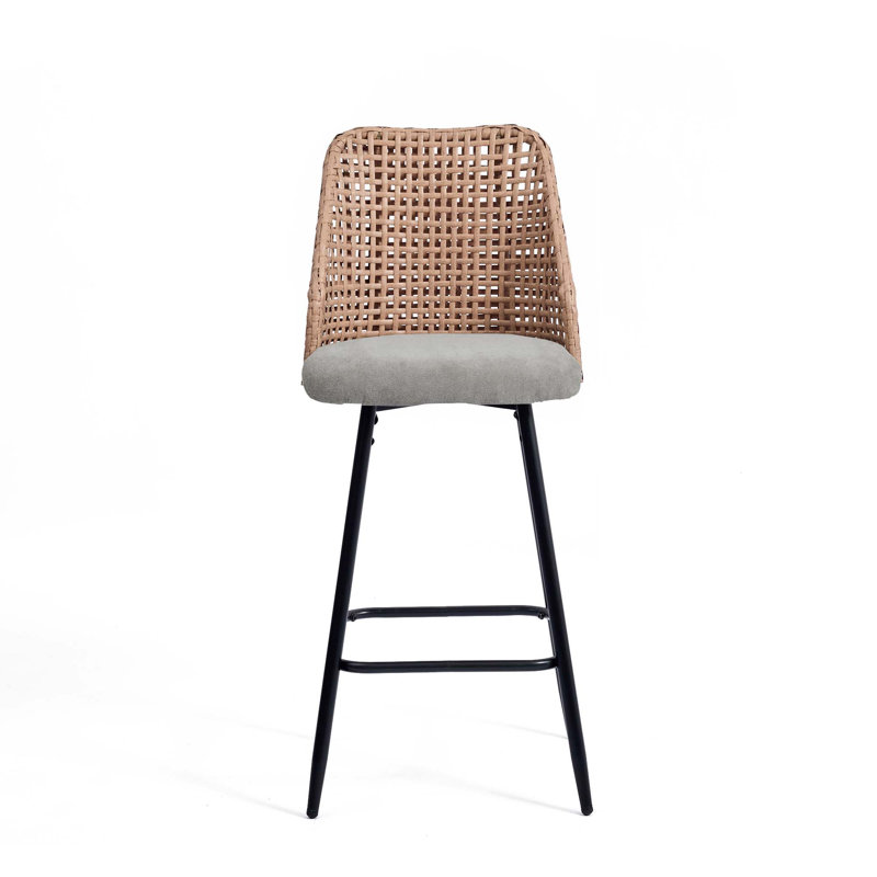 Upholstered Chenille Bar Stool, Light Grey