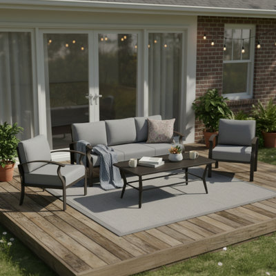 5-Person Outdoor Conversation Set Aluminum Patio Sofa With Square Coffee Table