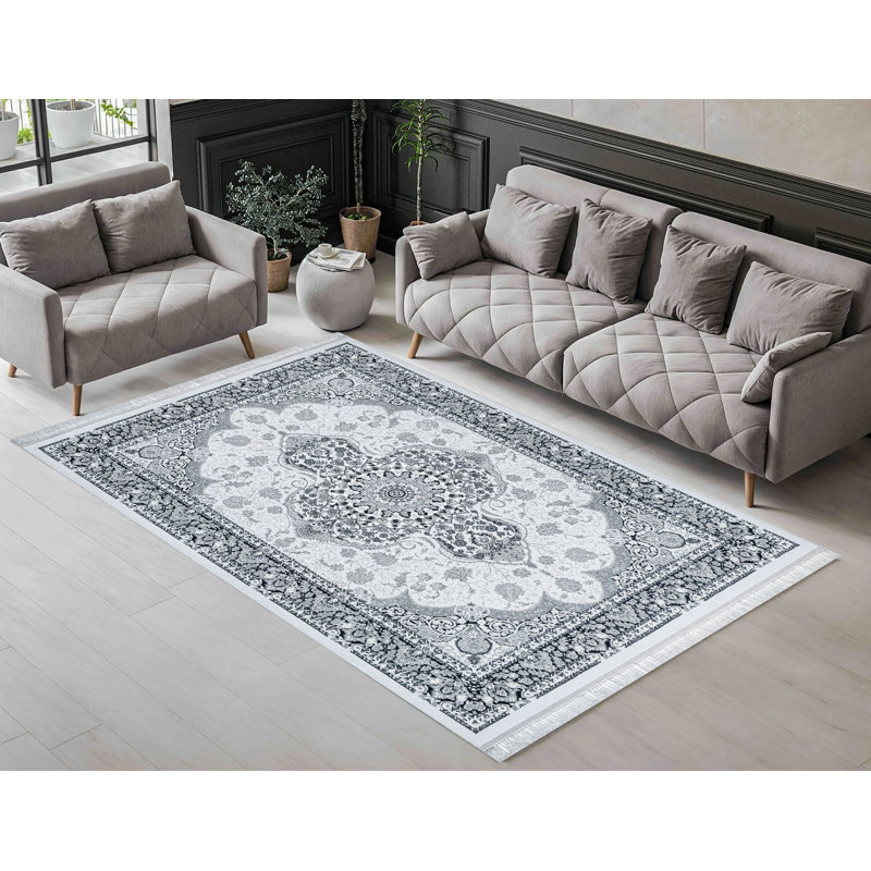 Rectangle Floral Flatweave Berber Indoor / Outdoor Area Rug, GREY, 80 X 300 CM