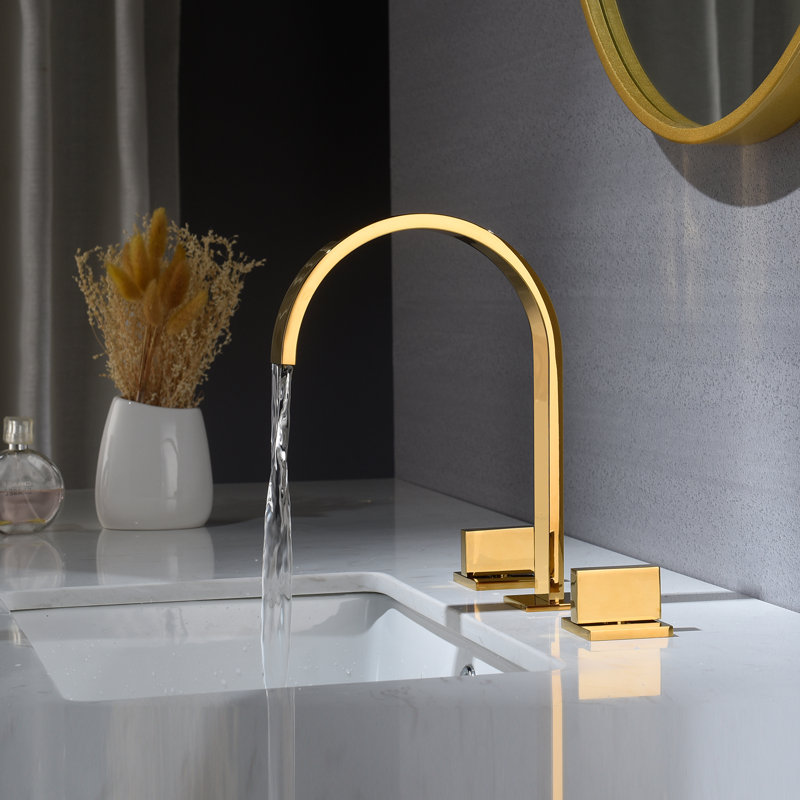 Widespread 2-handle Bathroom Faucet with Drain Assembly, Polished Gold