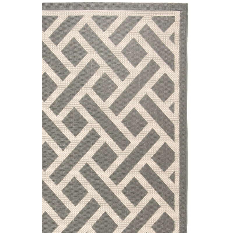 Arneshia Geometric Power Loom Anthracite/Light Beige Area Indoor/Outdoor Area Rug, Rectangle 6'7" x 9'6"