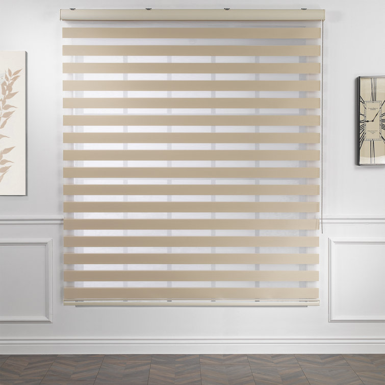 Solid Plain Zebra Blinds Window Dual Layer Roller Shades, Corded Horizontal Blind