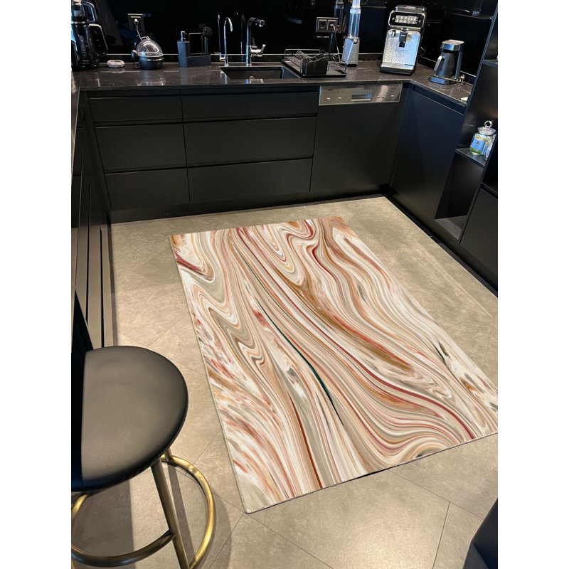 Tapis tissé à motif abstrait marbré, Tapis de couloir 3 pi 3,37 po x 9 pi 10,11 po