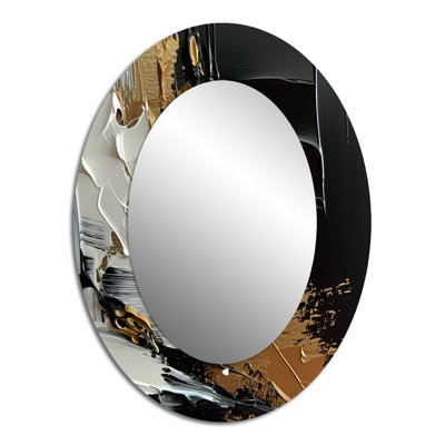 Imminent Bliss Bold Textured Gold and Black - Modern Oval Wall Mirror