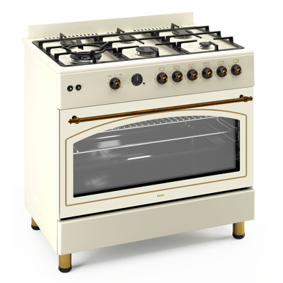 90cm Gas Range Cooker With Double Turbo Fan & 6 Burner(1 Wok) Gas Hob - Cream