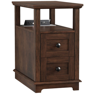 2 Drawers End Table with Storage and Fast Charging Station for Living Room