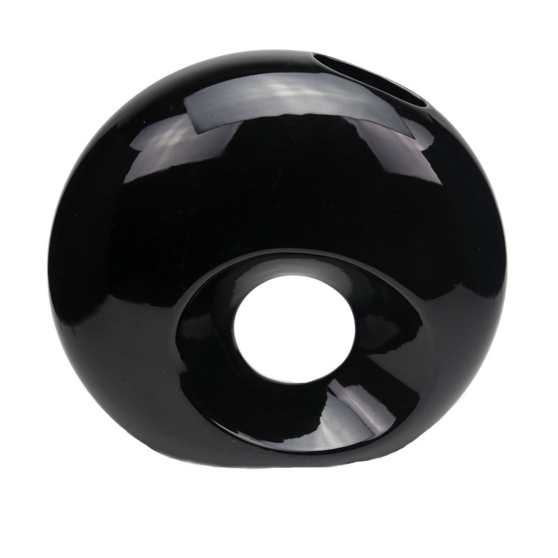 Global Handmade Ceramic / Porcelain Table Vase, Black, 10" H x 11.5" W x 3.5" D
