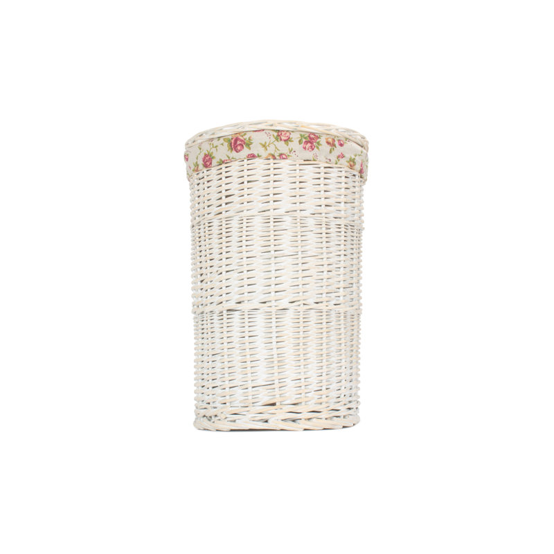 Wicker Round Linen Basket with Lining, White Wash, Small (50cm H x 33cm W x 33cm D)