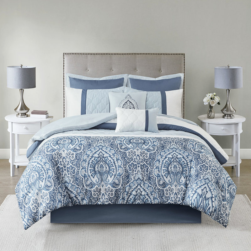 Grand 8 chambres à coucher - conception à motif d'édredon et rembourrage pour coussins décoratifs de lit, Bleu